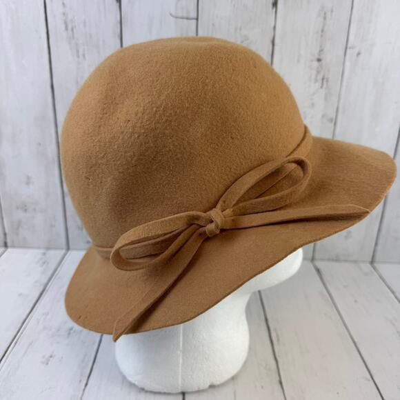 VTG Astre Tan Wool Bow Round Cloche Cap Hat Union Made USA Women's One Size - Picture 3 of 11